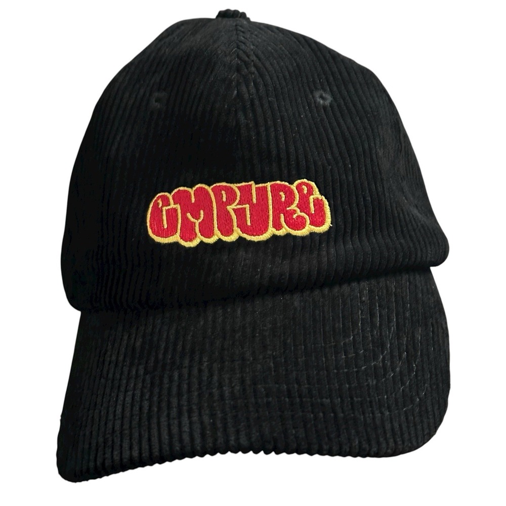 Empyre Mitra Black Corduroy Strapback Hat Cap Adjustable Skate‎ Logo VTG Look